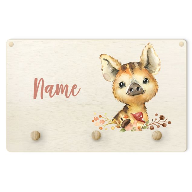 Percheros de pared marrones Forest Animal Baby Boar With Customised Name