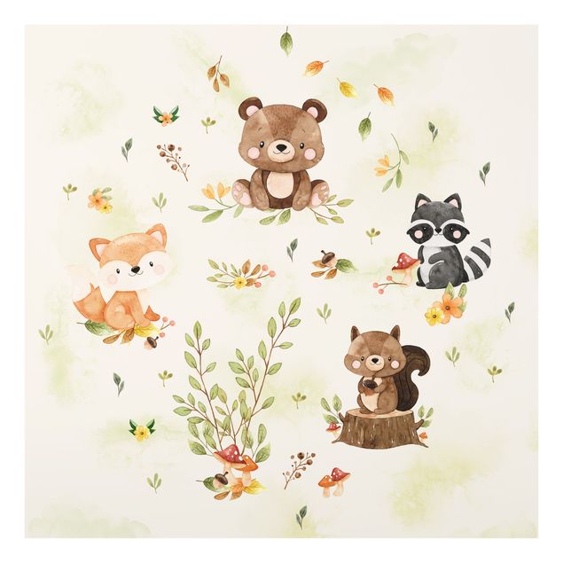 Cuadros de cristal paisajes Forest Animals Autumn Bear Squirrel Raccoon