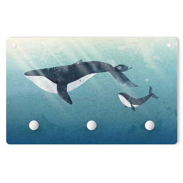 Percheros de pared Whale Mother With Calf With Rays Of Light