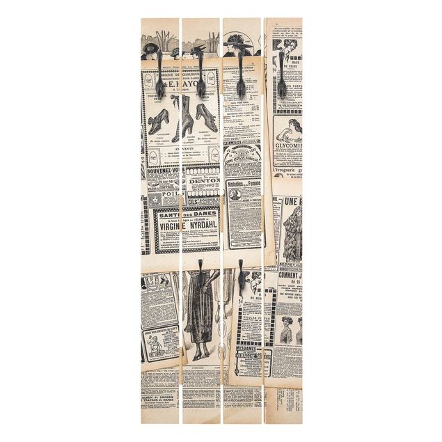 Perchero madera pared Antique Newspapers