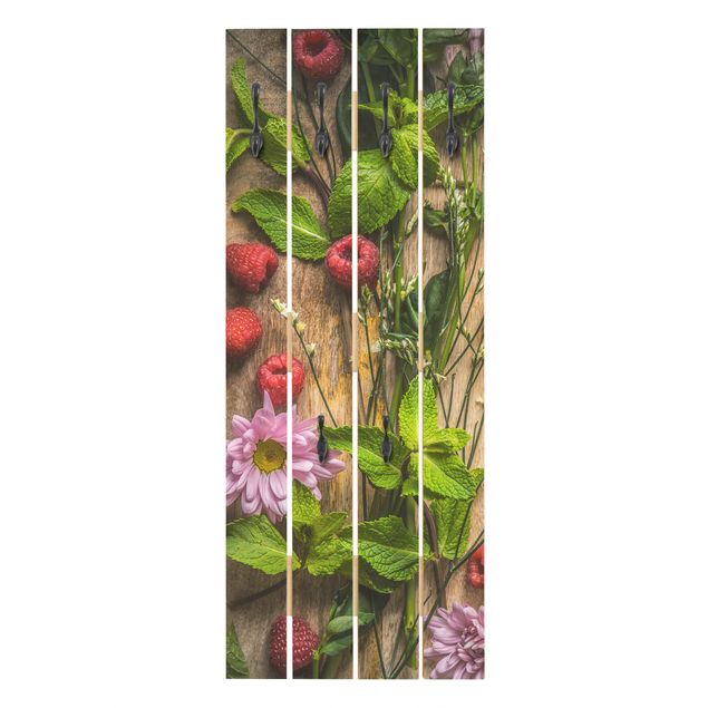 Percheros de pared efecto madera Flowers Raspberries Mint