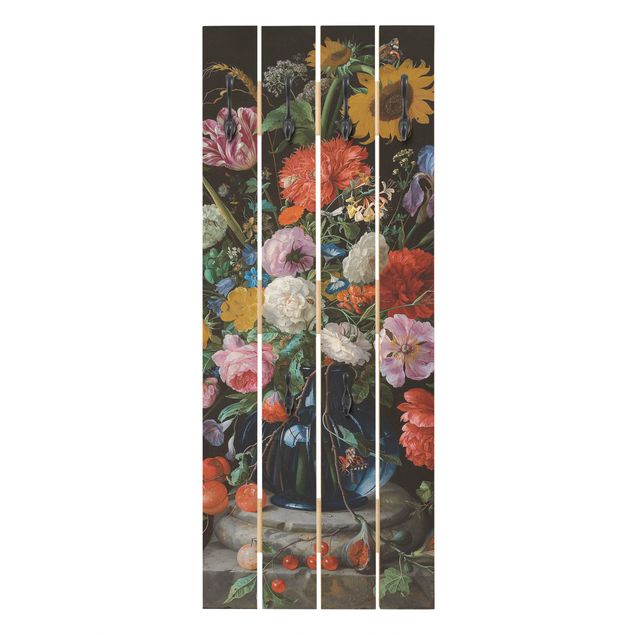 Percheros de pared shabby chic Jan Davidsz de Heem - Tulips, a Sunflower, an Iris and other Flowers in a Glass Vase on the Marble Base of a Column