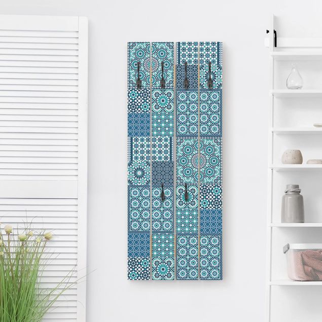 Percheros de pared de patrones Moroccan Mosaic Tiles Turquoise Blue
