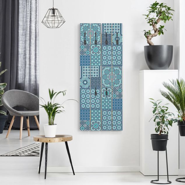 Perchero de pared vintage Moroccan Mosaic Tiles Turquoise Blue