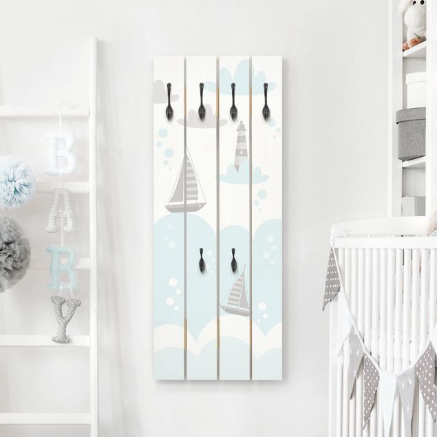 Decoración infantil pared Clouds With Whale And Lighthouse