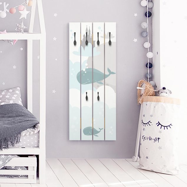 Percheros de pared efecto madera Clouds With Whale And Castle