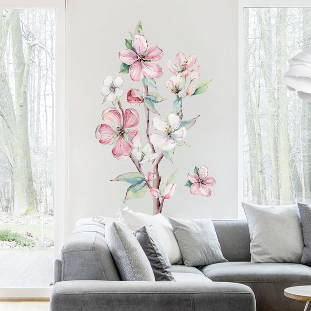 Vinilo de árbol para pared Cherry Blossom Branch Watercolour Set