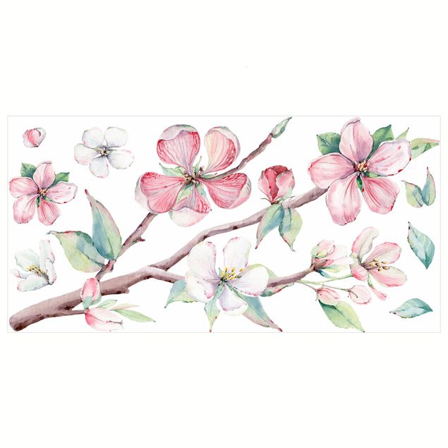Vinilo pared plantas Cherry Blossom Branch Watercolour Set