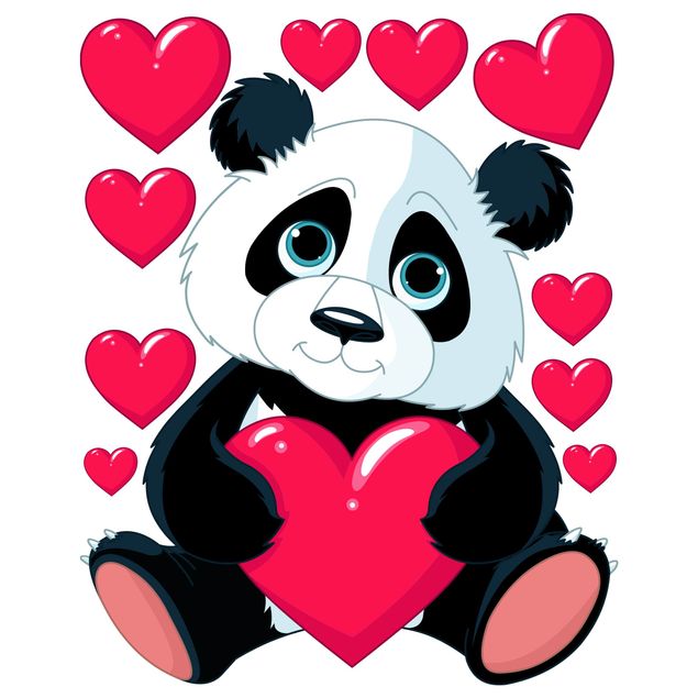 Vinilos pared animales Panda With Hearts