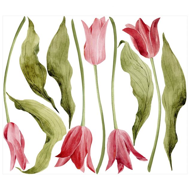 Vinilos decorativos pared Red Tulips Watercolour