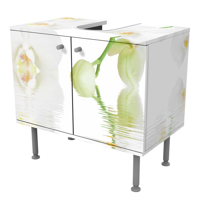 Waschbeckenunterschrank - Wellness Orchidee - Blumen Badschrank Weiß