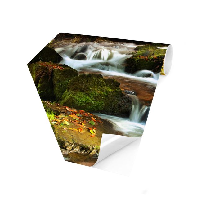 Papel pintado hexagonal Waterfall Forest In The Fall