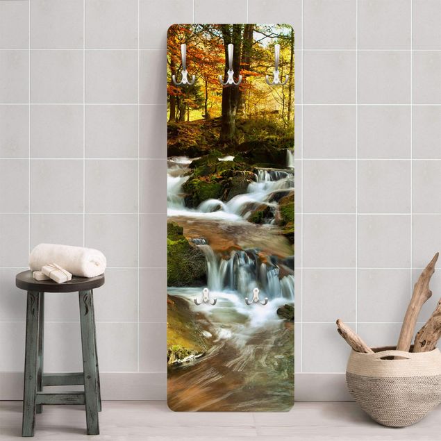 Percheros de pared de paisajes Waterfall Autumnal Forest