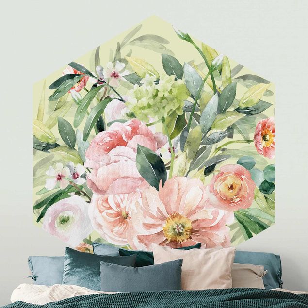 Papeles pintados modernos Watercolour Pink Flower Bouquet