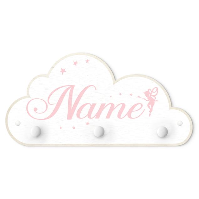 Perchero blanco White Fairies Cloud With Customised Name Pink