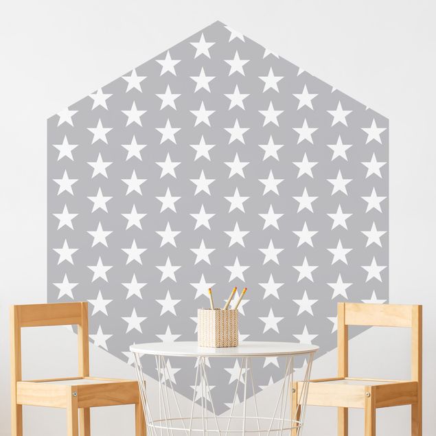 Decoración habitación infantil White Stars On Gray Background