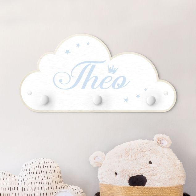 Decoración infantil pared White Clouds Crown With Customised Name Light Blue
