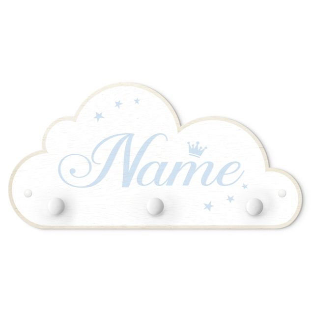 Perchero blanco madera White Clouds Crown With Customised Name Light Blue