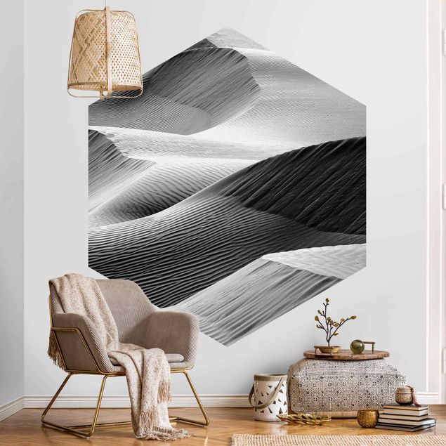 Papel pintado blanco y negro Wave Pattern In Desert Sand