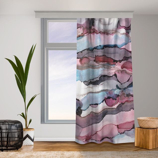 Cortinas modernas Surfing Waves In Purple With Pink Gold