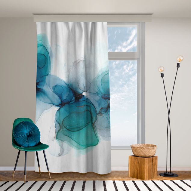 Cortinas modernas Wild Flowers In Blue And Gold