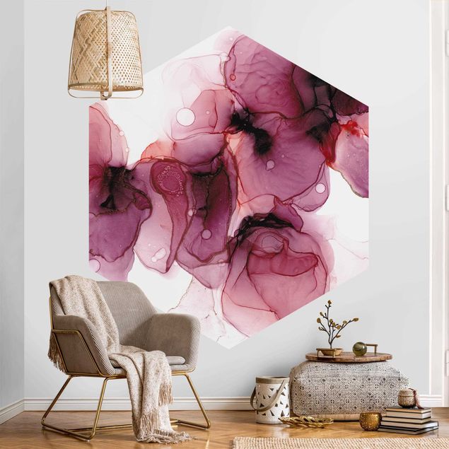 Papel pared turquesa Wild Flowers In Purple And Gold