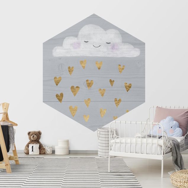 Papel pintado moderno Cloud With Golden Hearts