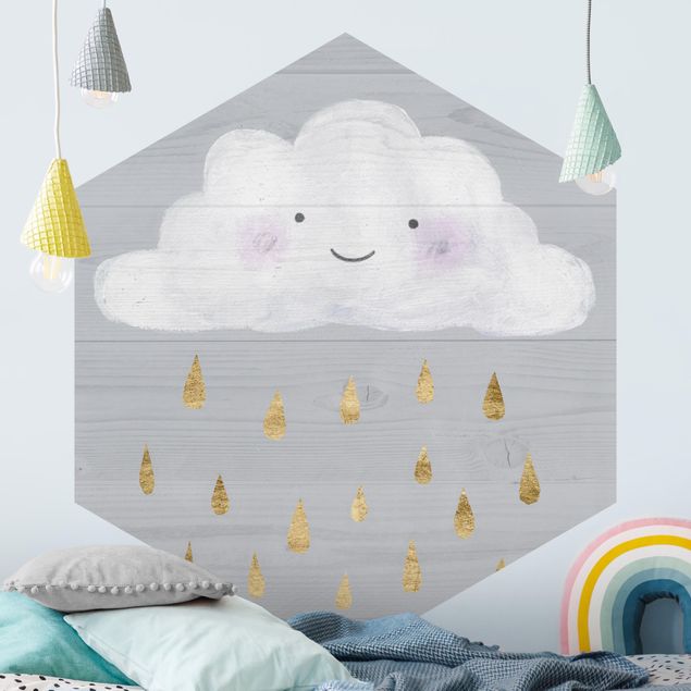 Papel pintado cielo Cloud With Golden Raindrops