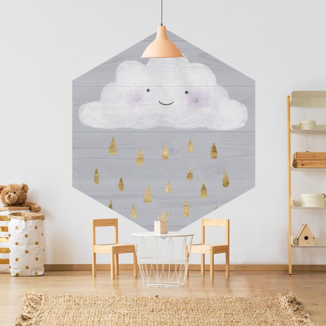 Papel pintado hexagonal Cloud With Golden Raindrops