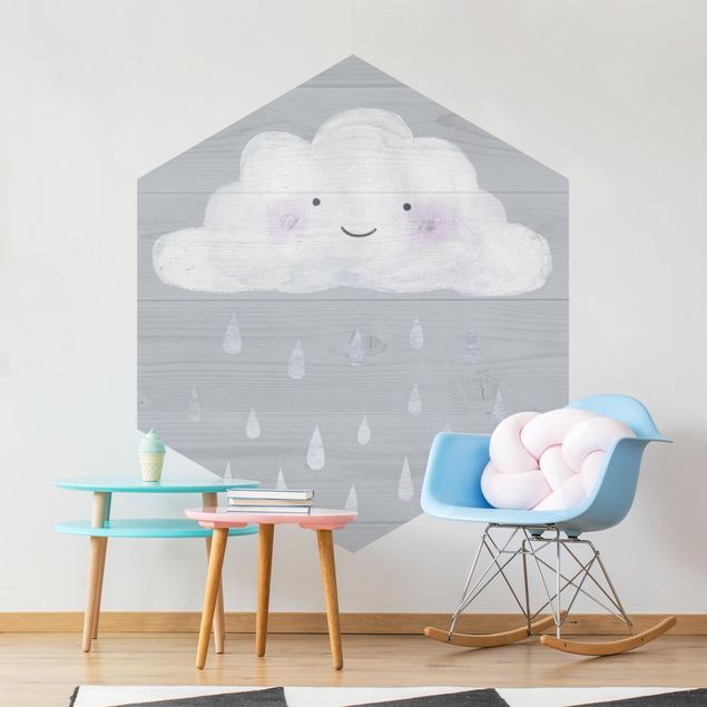 Papel pintado hexagonal Cloud With Silver Raindrops