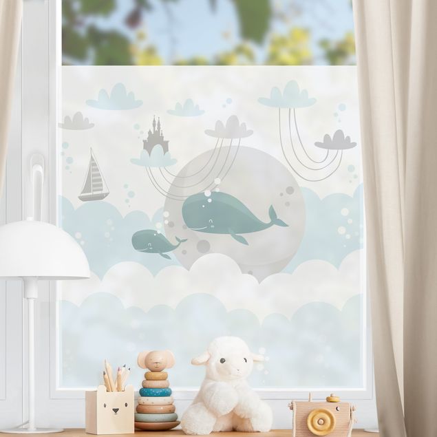 Vinilos para cristales animales Clouds With Whale And Castle