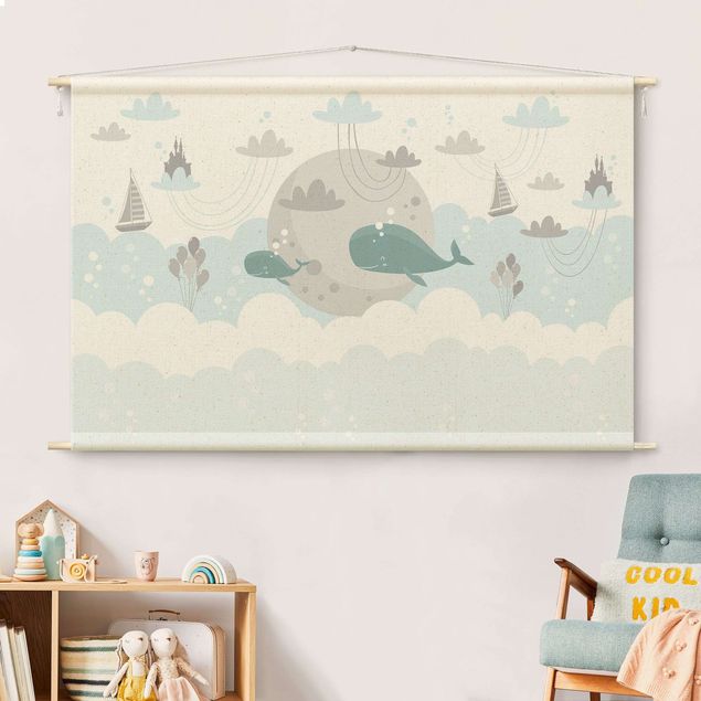 Tapices modernos para pared Clouds With Whale And Castle