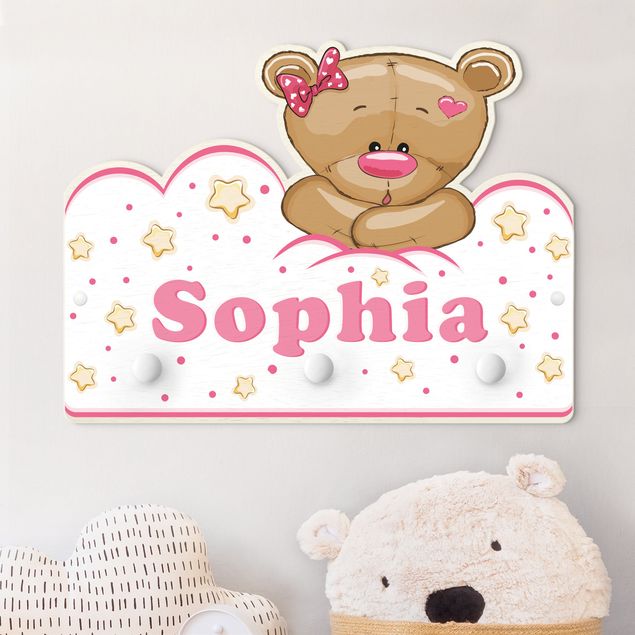 Decoración infantil pared Clouds Teddy Pink With Customised Name