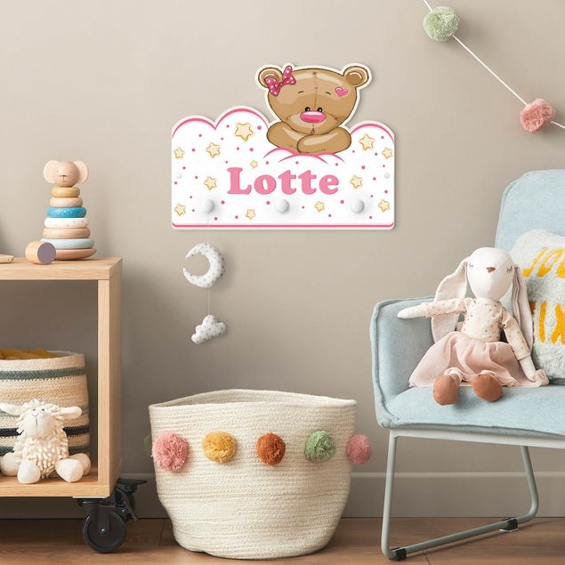 Percheros de pared con frases Clouds Teddy Pink With Customised Name
