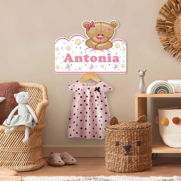 Perchero infantil animales Clouds Teddy Pink With Customised Name