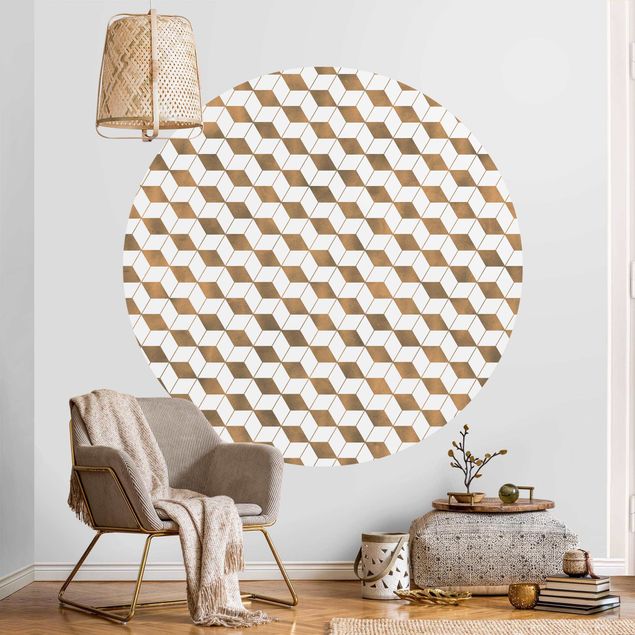 Papel pared geométrico Cube Pattern In 3D Gold