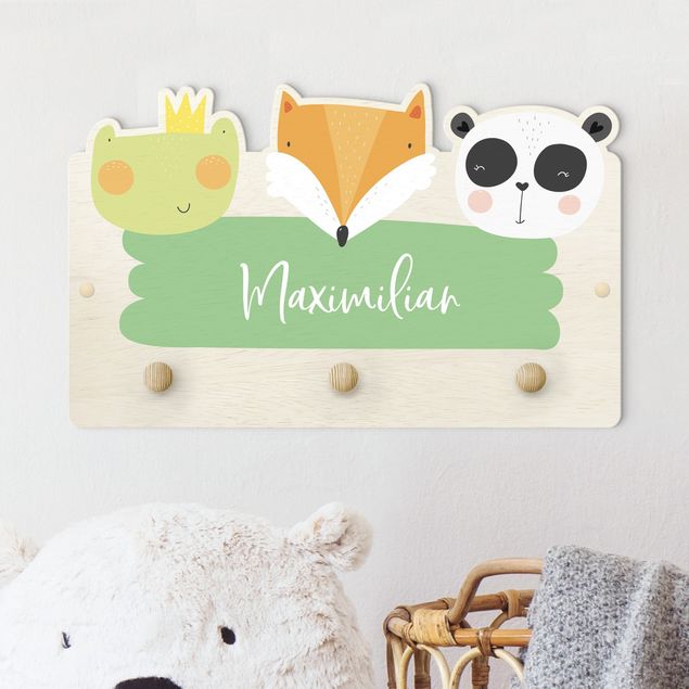 Decoración infantil pared Customised Name Cute Zoo - Frog Fox And Panda