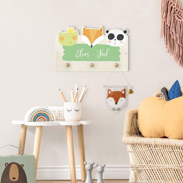 Percheros de pared con frases Customised Name Cute Zoo - Frog Fox And Panda