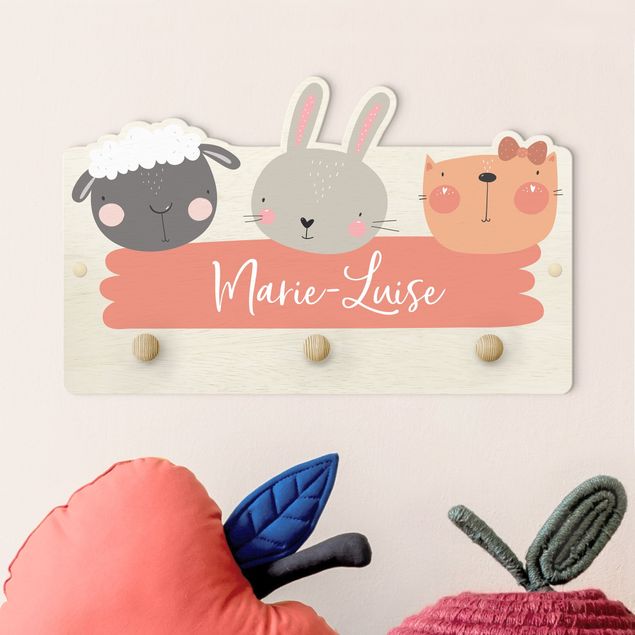 Decoración habitación infantil Customised Name Cute Zoo - Sheep Rabbit And Cat