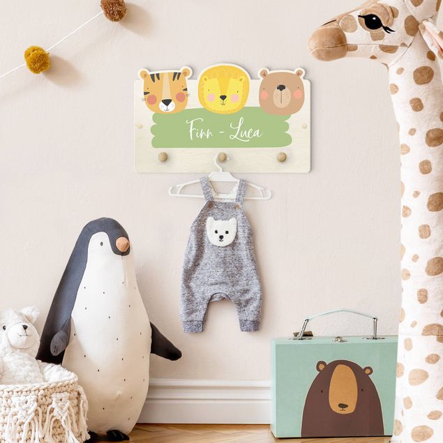 Percheros de pared con frases Customised Name Cute Zoo - Tiger Lion And Bear