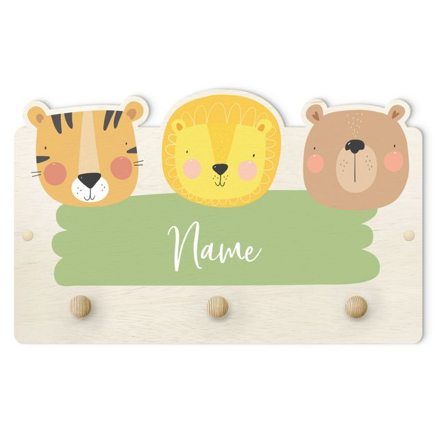 Perchero verde Customised Name Cute Zoo - Tiger Lion And Bear
