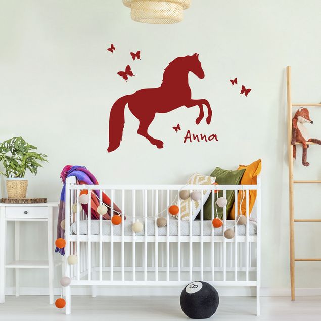 Decoración habitación infantil Horse With Butterflies With Customised Name