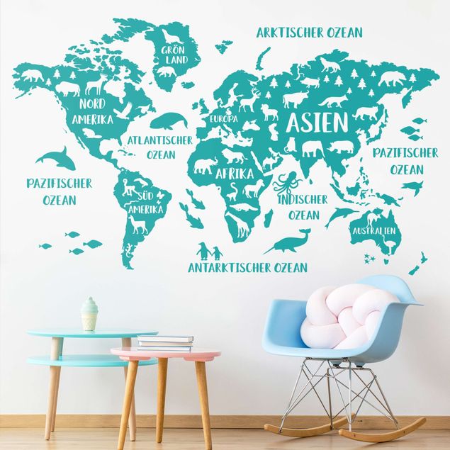 Decoración habitacion bebé XXL World Map With Animals