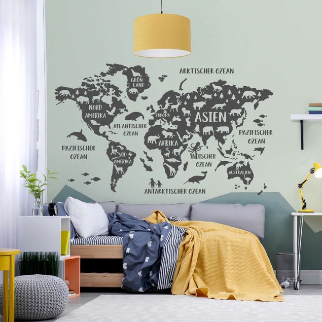 Vinilo mapamundi XXL World Map With Animals