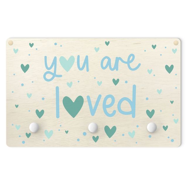Percha pared You Are Loved Heart Blue