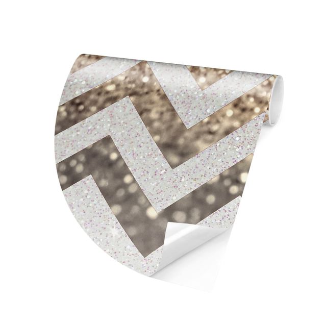 Papel pintado moderno Zigzag Lines With Golden Glitter and Silver
