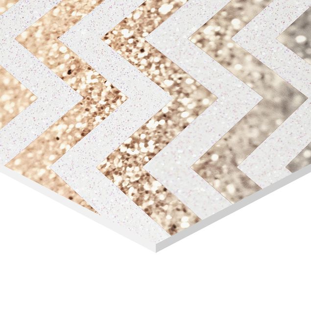 cuadros hexagonales Zigzag Lines With Golden Glitter and Silver