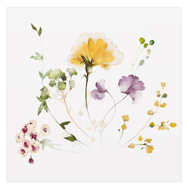 Vinilo para cristales - Delicate watercolour flowers violet-yellow