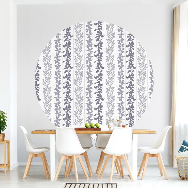 Papel pared flores Delicate Leaf Silhouettes With Stripes