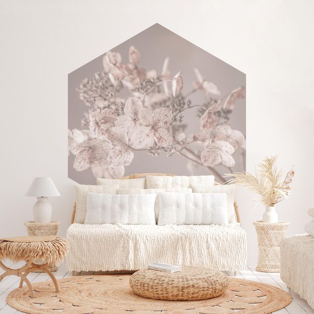 Papel pintado rústico Delicate White Hydrangea